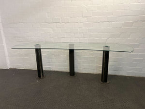 MidCentury Post Modern Glass Top Coffee Table with Metal Legs (One Leg with Hole) (Width: 265cm)(Height: 87cm)