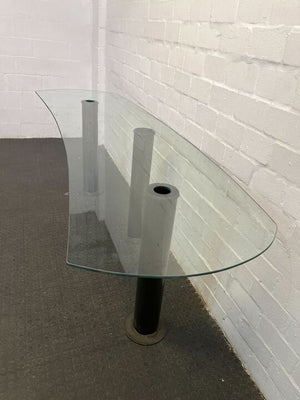 MidCentury Post Modern Glass Top Coffee Table with Metal Legs (One Leg with Hole) (Width: 265cm)(Height: 87cm)