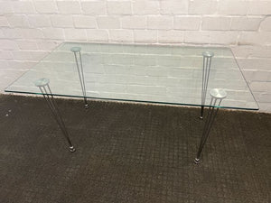 Glass Dining Room Table with Steel Legs (Width: 160cm)(Height: 75cm)