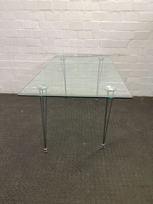 Glass Dining Room Table with Steel Legs (Width: 160cm)(Height: 75cm)