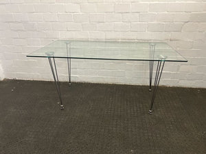 Glass Dining Room Table with Steel Legs (Width: 160cm)(Height: 75cm)