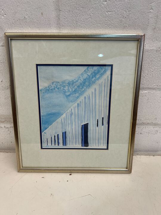 E. Schwieckerdt Blue Water Coloured Connected Houses Framed Picture (Width: 35cm)(Height: 40cm)