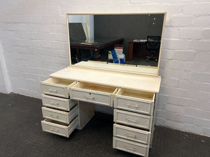 White Wooden Dressing Table with Mirror & 9 Drawers (Width: 137.5cm)(Height: 153.5cm)