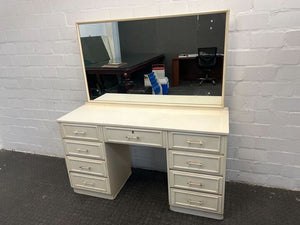 White Wooden Dressing Table with Mirror & 9 Drawers (Width: 137.5cm)(Height: 153.5cm)