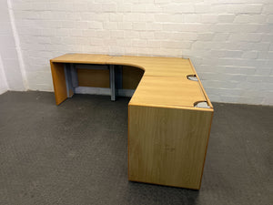 Maple L-Shape Office Desk with Steel Legs (Width: 203cm)(Height: 74cm)