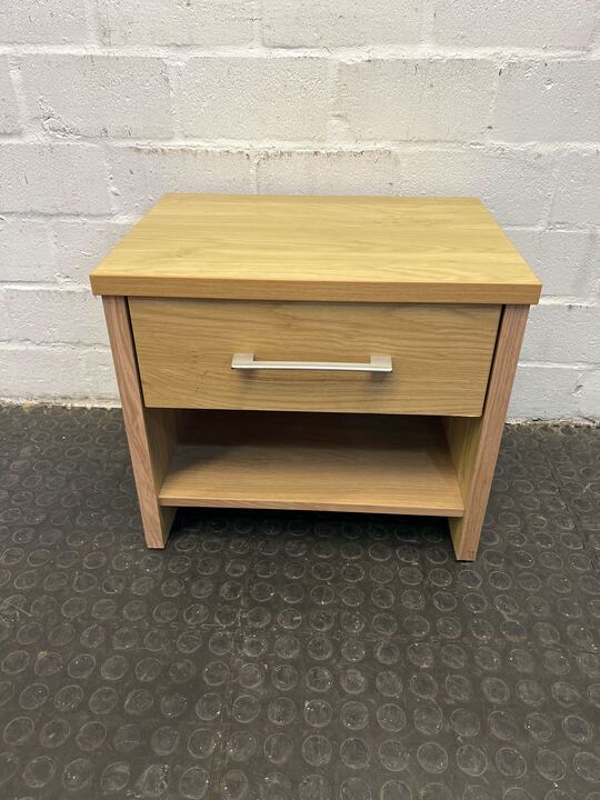 Modern Wooden One Drawer Bedside Table with Steel Handle - REDUCED