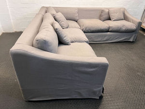 Gray L-Shaped Slip Cover Couch (Missing Back Cushion)