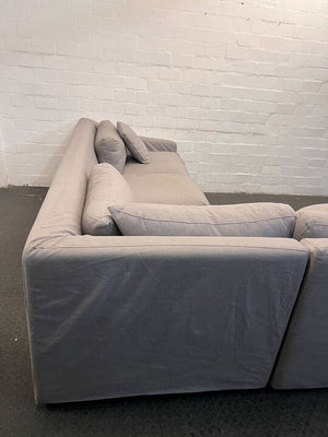 Gray L-Shaped Slip Cover Couch (Missing Back Cushion)