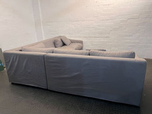 Gray L-Shaped Slip Cover Couch (Missing Back Cushion)