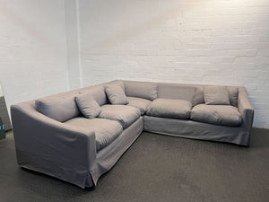 Gray L-Shaped Slip Cover Couch (Missing Back Cushion)