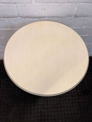 White 1950s Styled Wooden Round Table (Width: 60cm)(Height: 74cm)