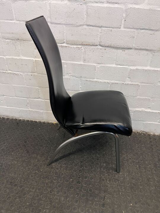 Black Synthetic Leather Dining Chair with Steel Frame - 2ndhandwarehouse.com