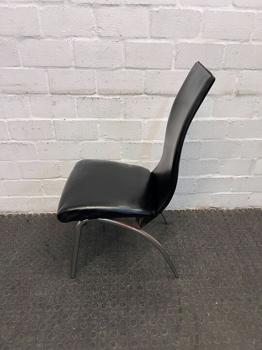 Black Synthetic Leather Dining Chair with Steel Frame - 2ndhandwarehouse.com