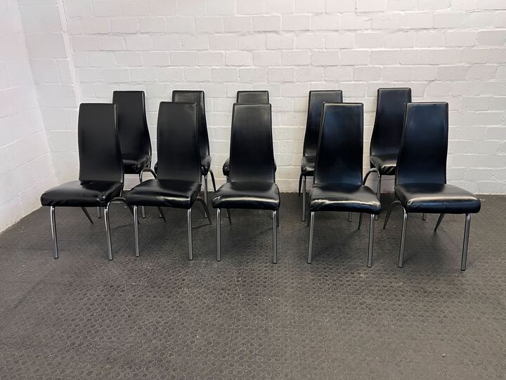 Black Synthetic Leather Dining Chair with Steel Frame - 2ndhandwarehouse.com