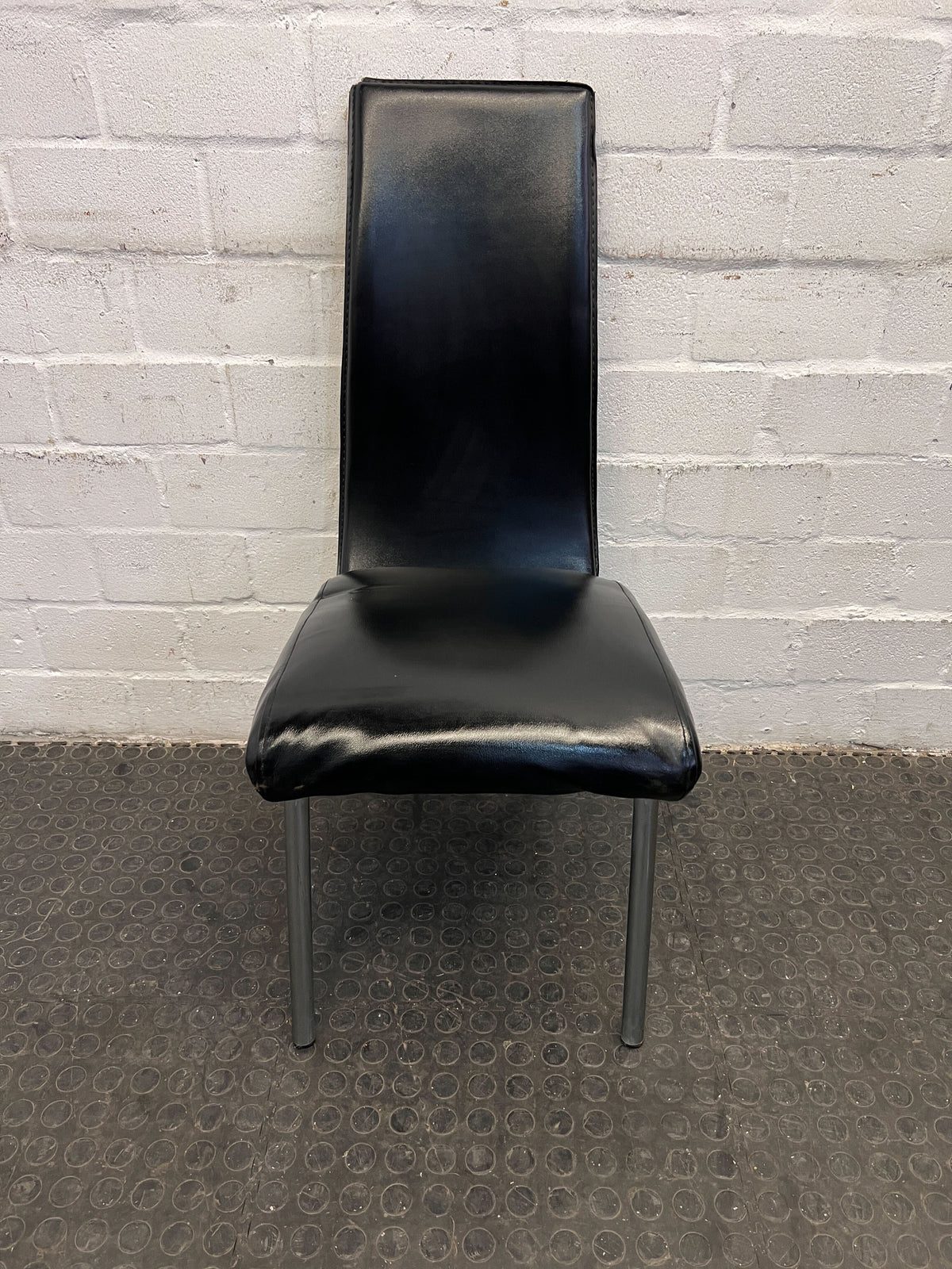 Black Synthetic Leather Dining Chair with Steel Frame - 2ndhandwarehouse.com