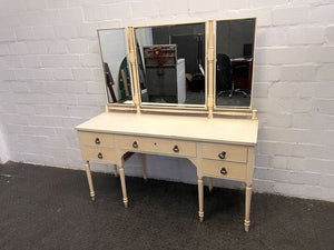 White Wooden Classic Diva Styled Dressing Table with Mirror (Width: 137cm)(Height: 145cm)