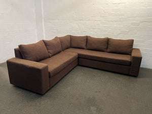 Brown Upholstered Simple L-Shape Couch