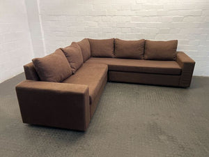 Brown Upholstered Simple L-Shape Couch