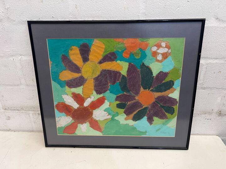Multicoloured Flowers in Black Frame by Eagle Arts (Width: 60cm)(Height: 50.5cm)