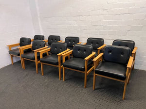 MidCentury Styled Wooden Framed Black Seated Boardroom Chairs