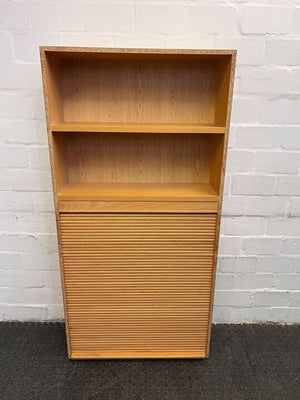 Light Brown Two Tier Bookshelf with Sliding Door Credenza Beneath (Width: 77cm)(Height:154.5cm)