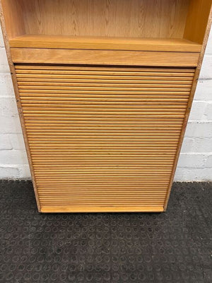 Light Brown Two Tier Bookshelf with Sliding Door Credenza Beneath (Width: 77cm)(Height:154.5cm)