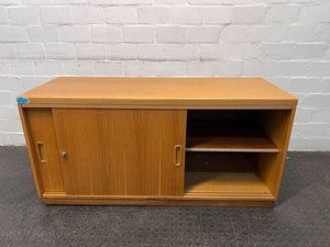 Light Brown Credenza Cabinet with Sliding Door (Width: 136cm)(Height: 66.5cm)