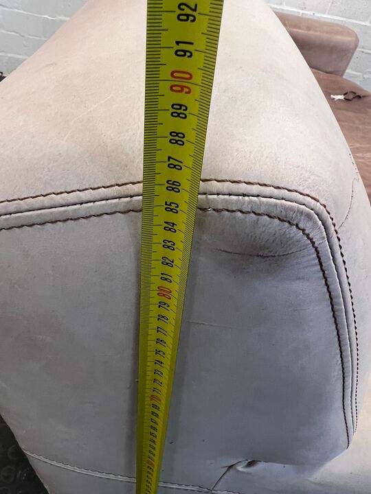 Beige Leather Three Seater Couch (Stained/Discoloured with Minor Tears)(Torn Cushion) - REDUCED