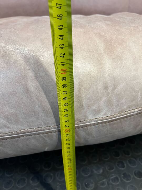 Beige Leather Three Seater Couch (Stained/Discoloured with Minor Tears)(Torn Cushion) - REDUCED