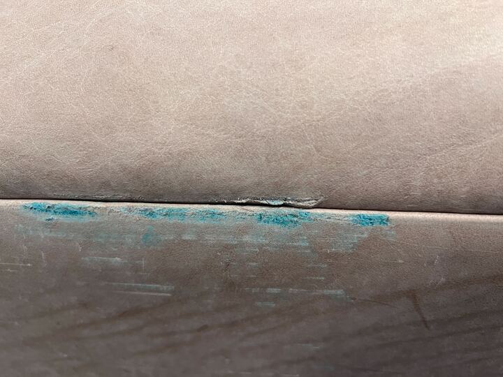 Beige Leather Three Seater Couch (Stained/Discoloured with Minor Tears)(Torn Cushion) - REDUCED