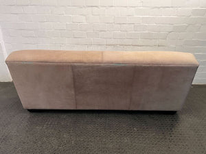 Beige Leather Three Seater Couch (Stained/Discoloured with Minor Tears)(Torn Cushion)