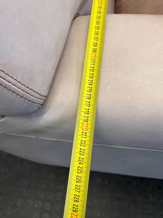 Beige Leather Three Seater Couch (Stained/Discoloured with Minor Tears)(Torn Cushion) - REDUCED