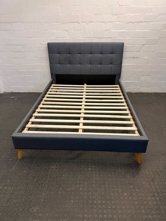 Gray DecoFurn Wooden Sleigh Double Bed Frame with Upholstered Headboard - REDUCED