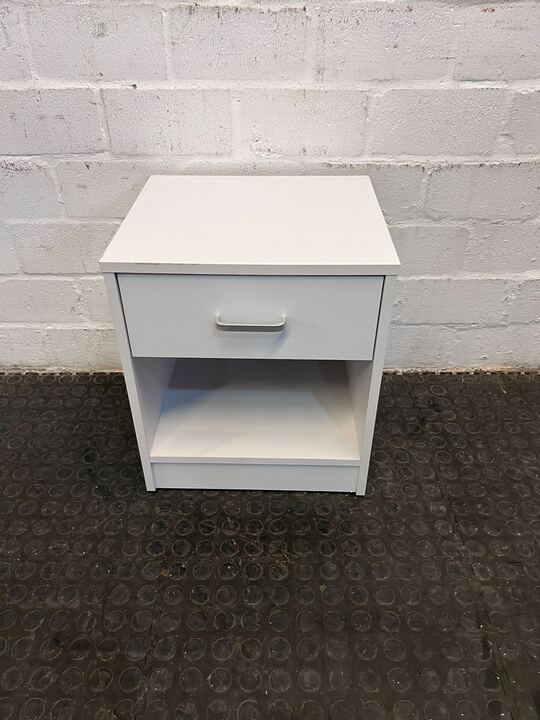 White Simple Wooden Bedside Table with One Drawer - REDUCED