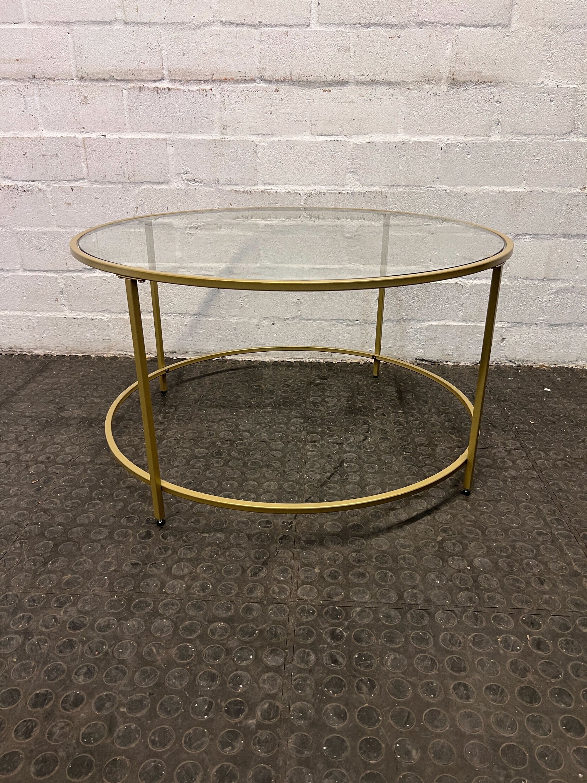 Golden Framed Glass Top Coffee Table (Width: 83.5cm)(Height: 47cm)