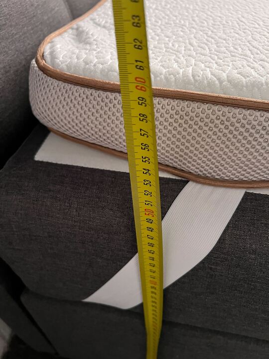 Modern Grey Upholstered Bed with Tufted Headboard & Mattress Topper