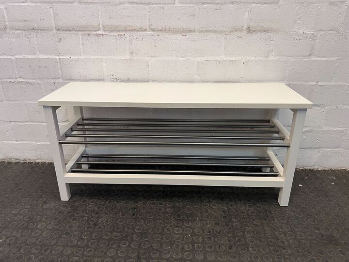 White Wooden Table with Steel Bar Shelves (Width: 108cm)(Height: 50cm)