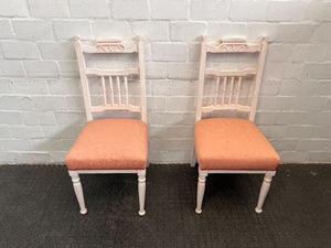 Vintage White Painted Dining Chair with Pink Cushion