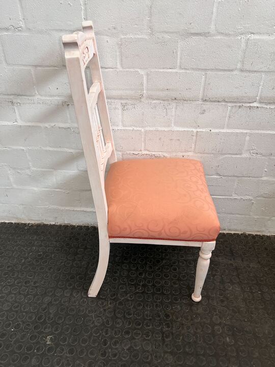 Vintage White Painted Dining Chair with Pink Cushion - PRICE DROP - 2ndhandwarehouse.com