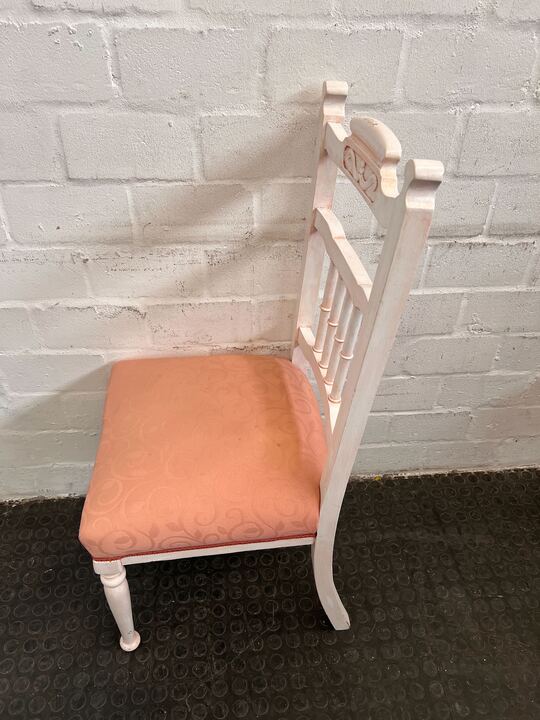 Vintage White Painted Dining Chair with Pink Cushion - PRICE DROP - 2ndhandwarehouse.com