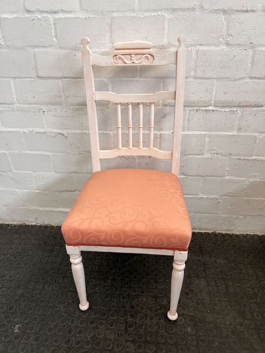 Vintage White Painted Dining Chair with Pink Cushion - PRICE DROP - 2ndhandwarehouse.com