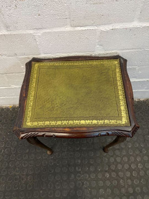 Vintage Styled Mahogany Bedside Table with Green Patterned top (Width: 43cm)(Height: 52cm)