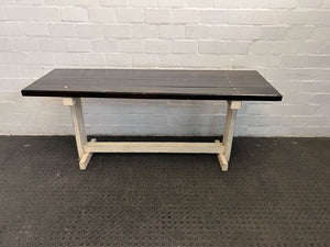 White Wooden Farmhouse Table with Dark Brown Top (Chipped Side) (Width: 180cm)(Height: 75.5cm)