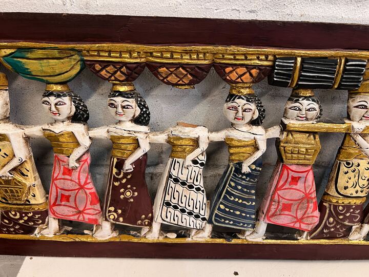 Baliniese Women Marching Wooden Wall Carved Art (Width: 194cm)(Height: 37cm)