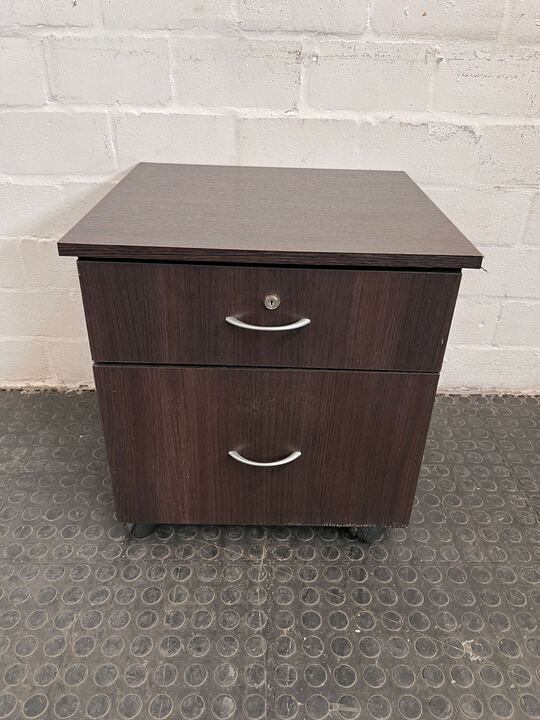 Dark Brown Wooden Two Drawer with Steel Handles (Width: 51cm)(Height: 54cm)