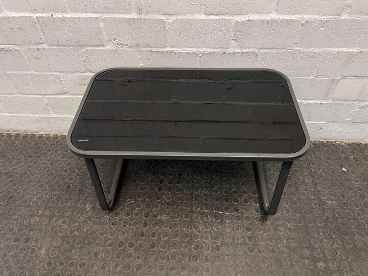 Outdoor Black Sleek Table with Glass Top (Width: 75cm)(Height: 43cm)