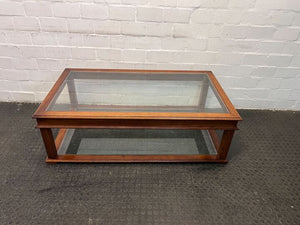 Classic Wooden Coffee Table with Two Glass Trays (Width: 140cm)(Height: 46cm)