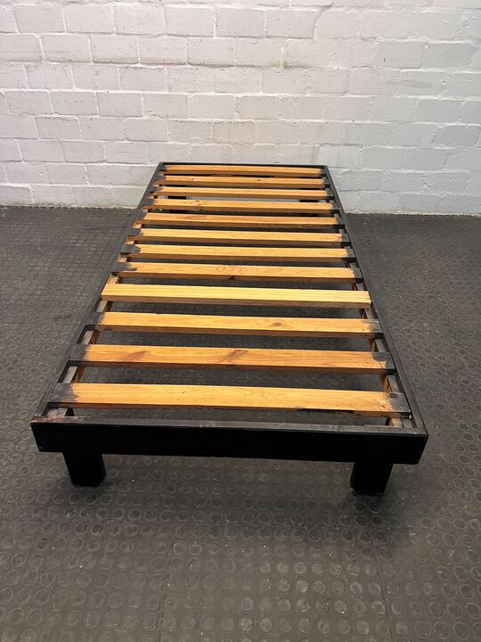 Black Painted Wooden Sleigh Single Bed Frame