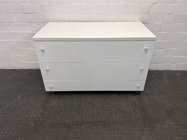 Melamine White Three Drawer Filing Cabinet (Width: 123cm)(Height: 77cm)