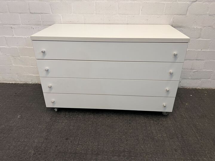 Melamine White Four Drawer Cabinet (Chipped Back) (Width: 123cm)(Height: 78cm)